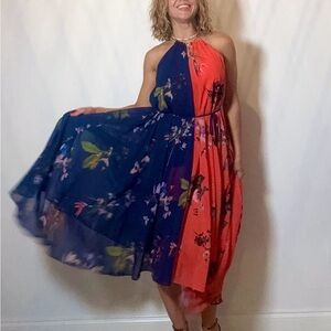 Ted Baker London Asymmetrical Dress in Blue and Red